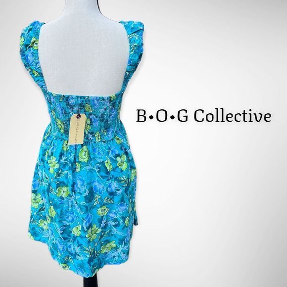 NWT B•O•G Collective Blue Floral Strap Mini Dress Padded Chest Bra (M) $98 - Picture 6 of 12